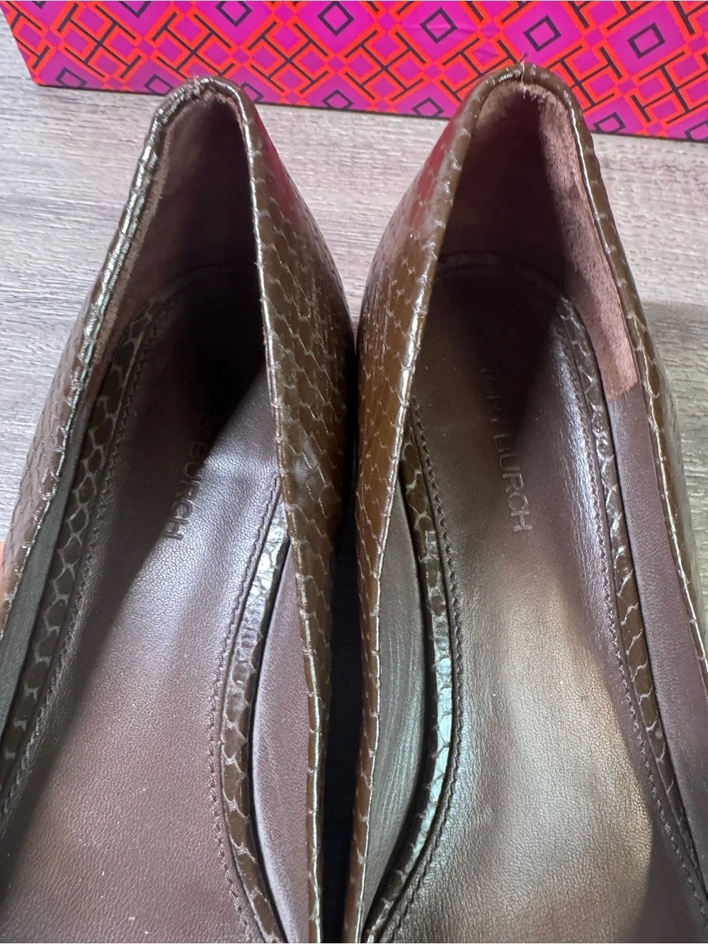 Tory Burch Georgia Ballet Snakeskin Block Heels size 7.5 $328